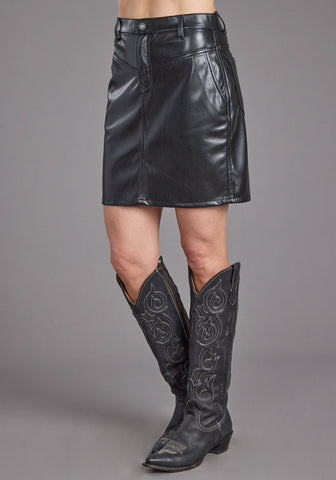 Stetson Womens Front Back Yokes Black Faux Leather Skirt
