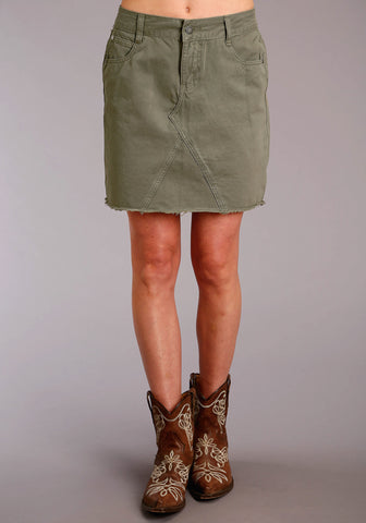 Stetson Womens Five Pocket Raw Edge Olive 100% Cotton Skirt