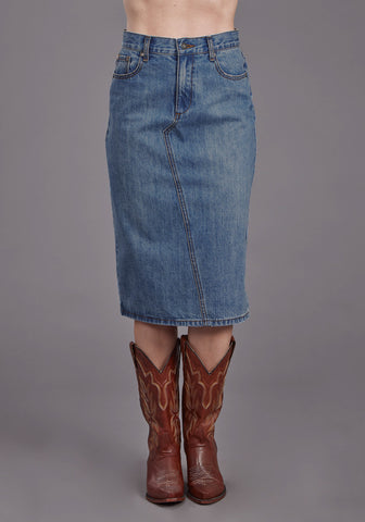 Stetson Womens Asymmetrical Seam Medium Wash 100% Cotton Skirt