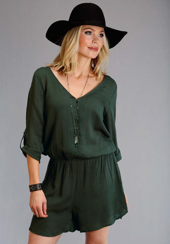 Stetson Womens Open V-Neck Olive 100% Rayon Romper