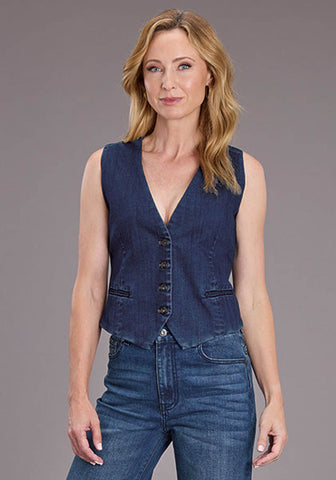 Stetson Womens Stretch Denim Dark Wash Cotton Blend Cotton Vest