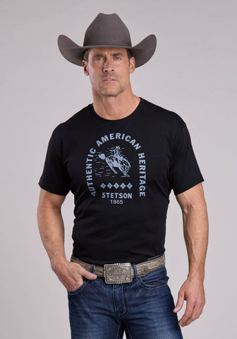 Stetson Unisex Heritage Bronc Rider Black 100% Cotton S/S T-Shirt