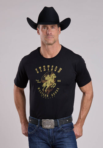Stetson Unisex Cowboy Roping Rider Black 100% Cotton S/S T-Shirt