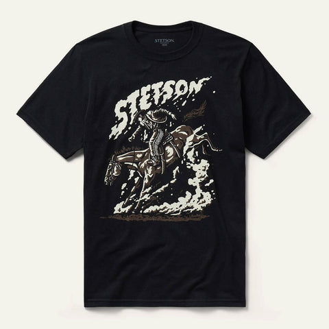 Stetson Unisex Bucking Horse Cowboy Dust Black 100% Cotton S/S T-Shirt