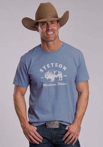 Stetson Unisex Buffalo Western Wear Blue 100% Cotton S/S T-Shirt