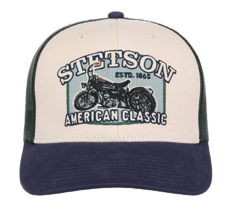 Stetson Unisex American Classic Motorcycle Cream/Navy Cotton Blend Baseball Cap Hat