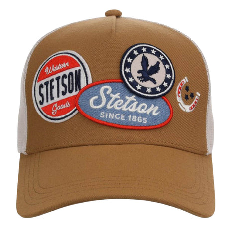 Stetson Unisex Three Patches Stars Brown/White 100% Polyester Trucker Cap