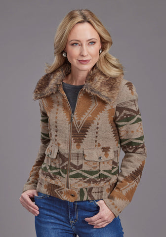 Stetson Womens Multi Aztec Fur Brown Poly/Wool Wool Jacket