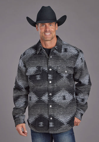 Stetson Mens Aztec Flannel Shirt Black/Gray Poly/Wool Wool Jacket
