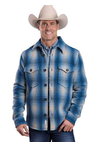 Stetson Mens Wooly Plaid Shirt Blue/White 100% Wool Wool Jacket