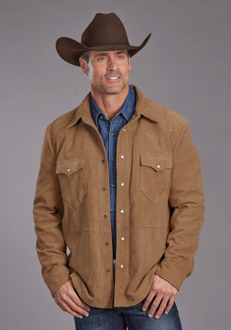 Stetson Mens Western Shirt Tan Leather Leather Jacket