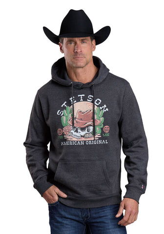 Stetson Mens Skull With Cowboy Hat Charcoal Poly/Cotton Hoodie