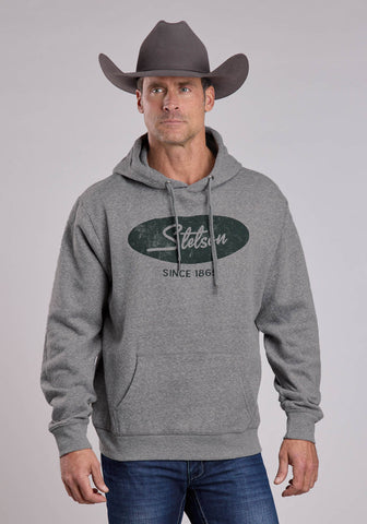 Stetson Mens Script In Circle Grey Cotton Blend Hoodie