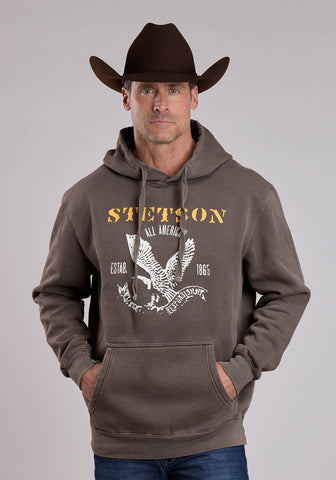 Stetson Mens All American Eagle Brown Cotton Blend Hoodie