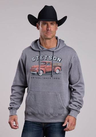 Stetson Mens Old Red Truck Grey Cotton Blend Hoodie