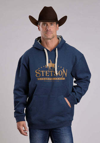 Stetson Mens Founded in 1865 Cowboy Navy Cotton Blend Hoodie