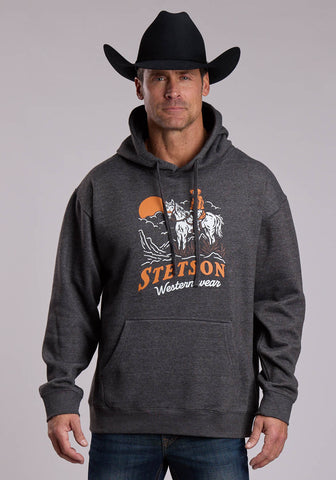 Stetson Mens Man On Horse Grey Cotton Blend Hoodie