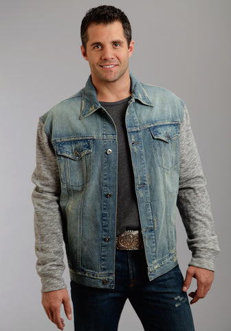 Stetson Mens Stretch Knit Sleeves Blue 100% Cotton Jacket