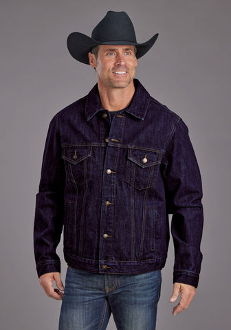 Stetson Mens Raw Denim Gold Stitch Dark Blue 100% Cotton Jacket