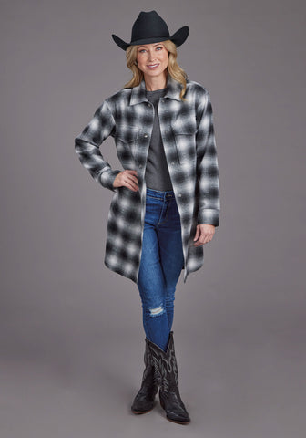 Stetson Womens Ombre Oversized Plaid Black Poly/Wool Jacket