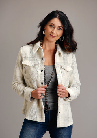 Stetson Womens 1761 Windowpane Plaid Cream Wool Blend Wool Jacket