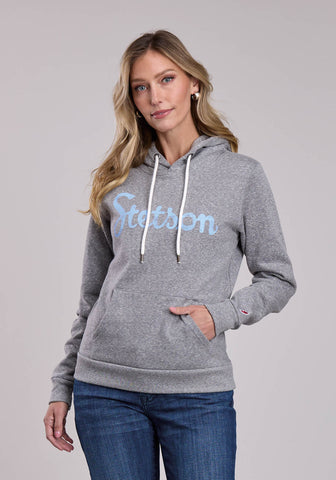 Stetson Womens Light Blue Script Logo Grey Cotton Blend Hoodie