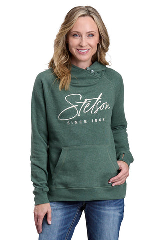 Stetson Womens Embroidered Since 1865 Forest Green Cotton Blend Hoodie