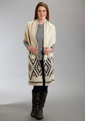 Stetson Womens Aztec Intarsia Taupe Wool Blend Scarf