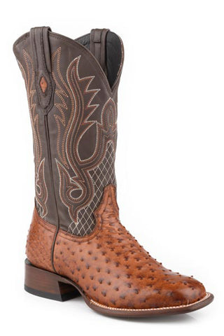 Stetson Mens Ozzy Medium Brown/Cognac Ostrich Foot 13in Cowboy Boots