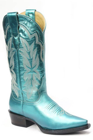 Stetson Womens Jolene 13in Metallic Green Leather Cowboy Boots