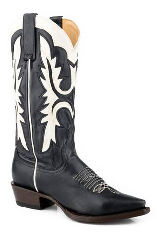 Stetson Womens Cheyenne Black/Cream Leather 13in Cowboy Boots