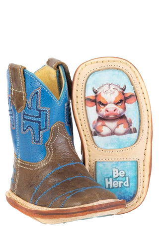 Tin Haul Infant Unisex No Fences Herd Sole Blue/Brown Leather Cowboy Boots