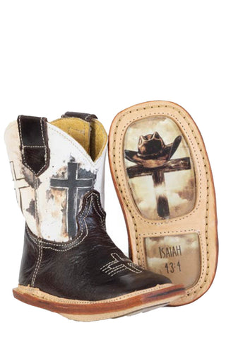Tin Haul Infant Unisex Church Cross 4:13 Marbled Brown Leather Cowboy Boots