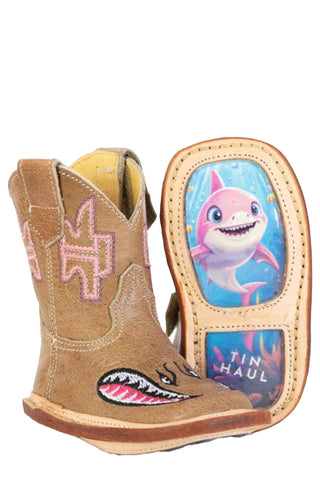 Tin Haul Infant Girls Pretty in Pink Teething Brown/Pink Leather Cowboy Boots