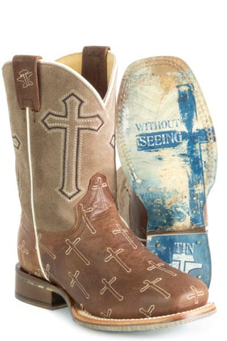 Tin Haul Kids Unisex Holy Son Blessed Are Those Brown Leather Cowboy Boots
