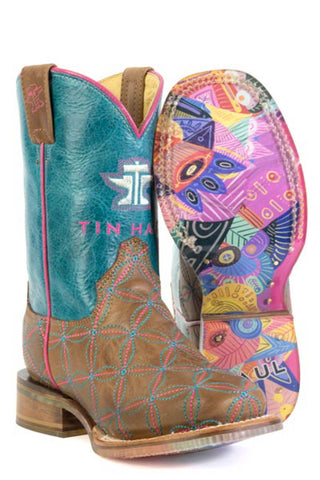 Tin Haul Kids Girls Tutti Fruti Twister Brown Leather Cowboy Boots