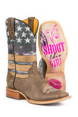 Tin Haul Womens American Woman Shoot Multi-Color Leather Cowboy Boots
