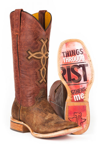 Tin Haul Womens I Believe 4:13 Cognac Leather Cowboy Boots