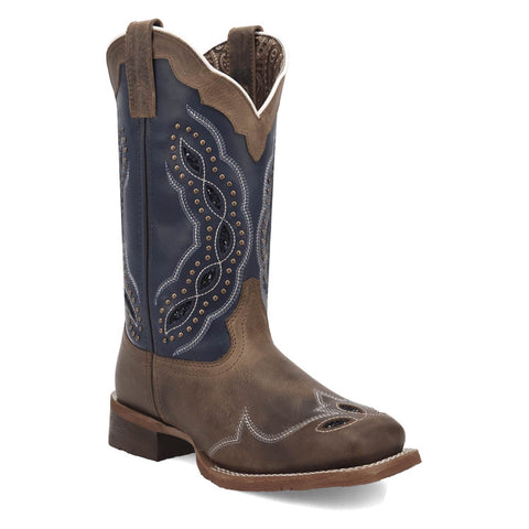 Laredo Womens Dragonfly Tan/Navy Leather 11in Cowboy Boots