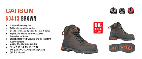 Hoss Boots Mens Carson Composite Toe Brown Leather Work Boots