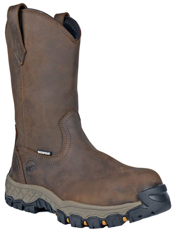 Hoss Boots Mens Recon 11in Wellington CT WP Brown Leather Work Boots