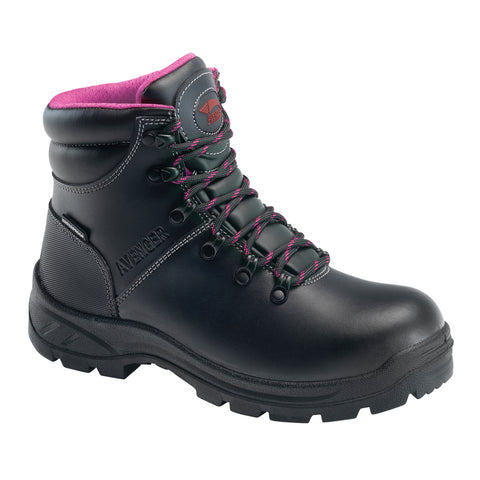 Avenger Womens Builder Mid Black/Purple Faux Leather Work Boots