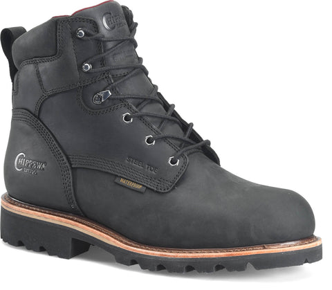 Chippewa Mens Super DNA 6in WP Steel Toe 400G Charcoal Black Leather Work Boots