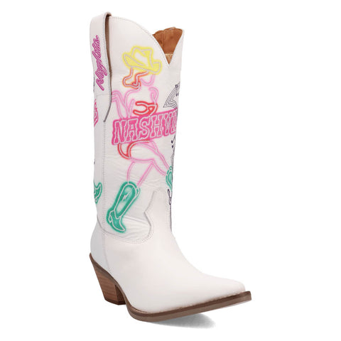 Dingo Womens Nashville Nights White Leather 12in Fashion Boots