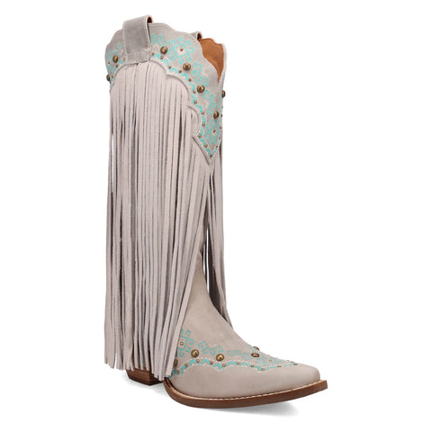 Dingo Womens Tequila Sunrise Off White Suede 13in Fringe Cowboy Boots