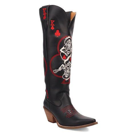 Dingo Womens King Of Clubs Black Leather 16in Cowgirl Cowboy Boots