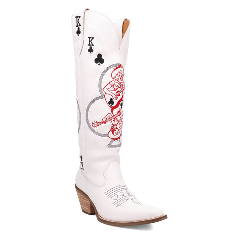 Dingo Womens King Of Clubs White Leather 16in Cowgirl Cowboy Boots