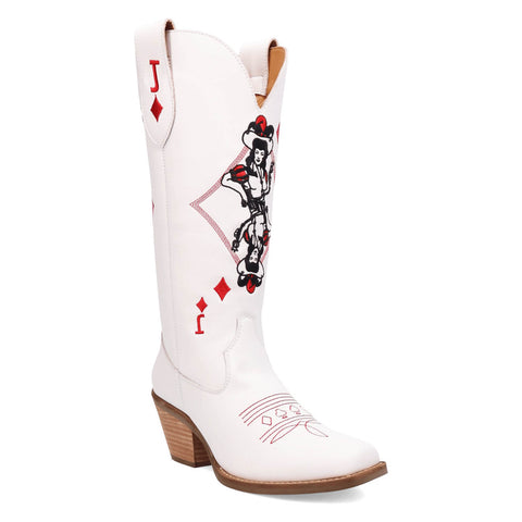 Dingo Womens Jack Of Diamonds White Leather Cowboy Boots