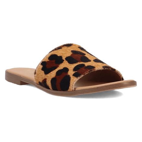 Dingo Womens Tabby Leopard Hair-on-Hide Slide Sandals Shoes