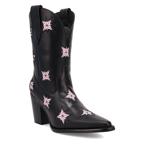 Dingo Womens Starburst Black Leather 9in Cowboy Boots